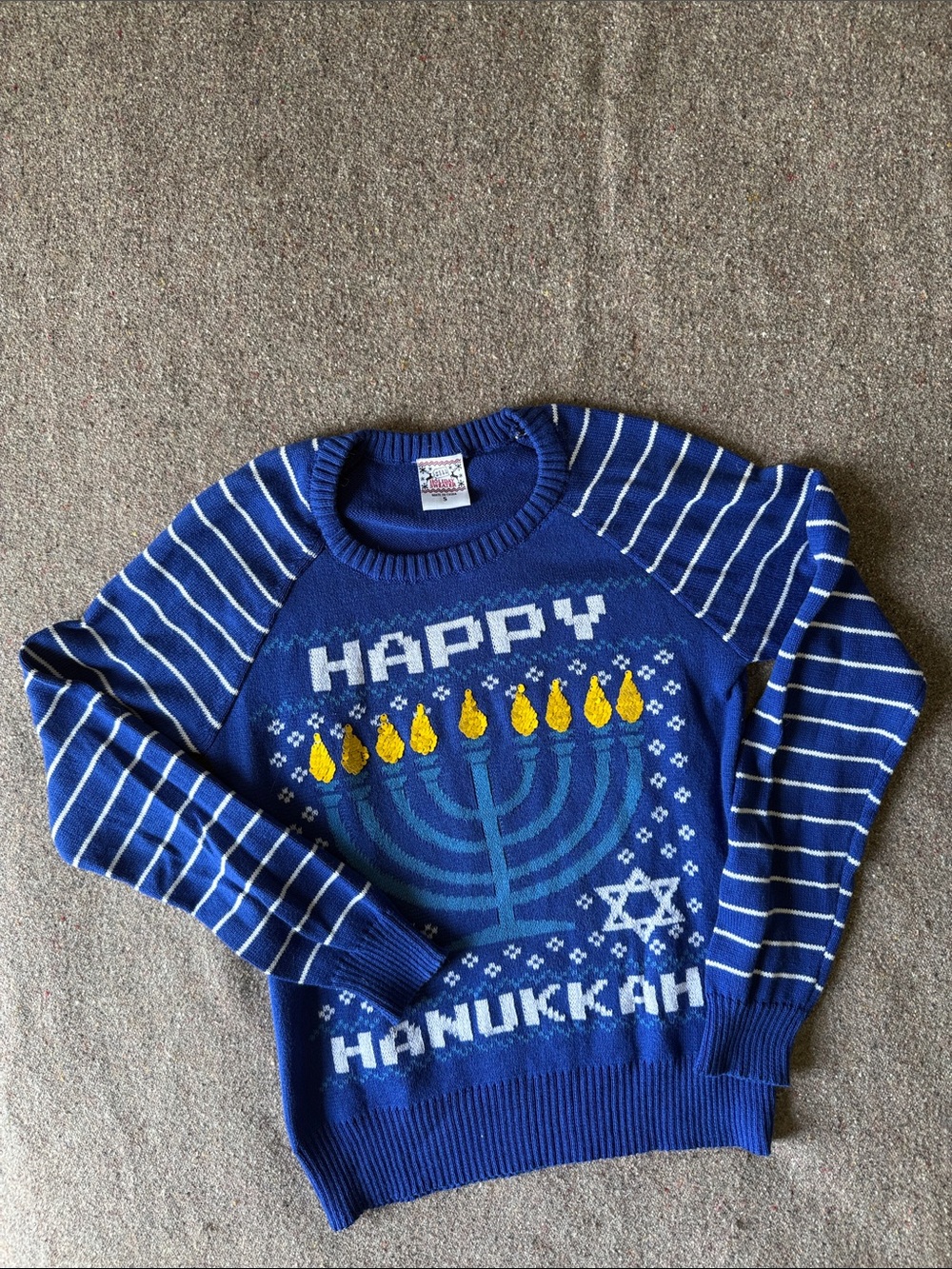 Blue 'Happy Hanukkah' Women’s Sweater (Size Small)